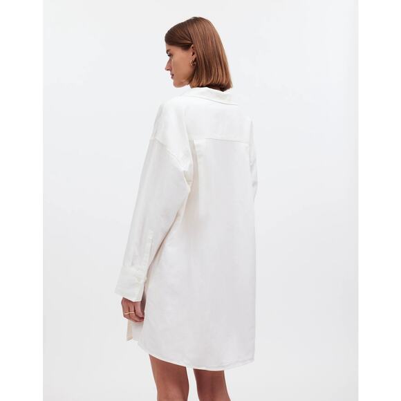 NEW Madewell White Linen Asymmetric Button Up Long Sleeve Mini Shirt Dress XXS - Picture 4 of 10